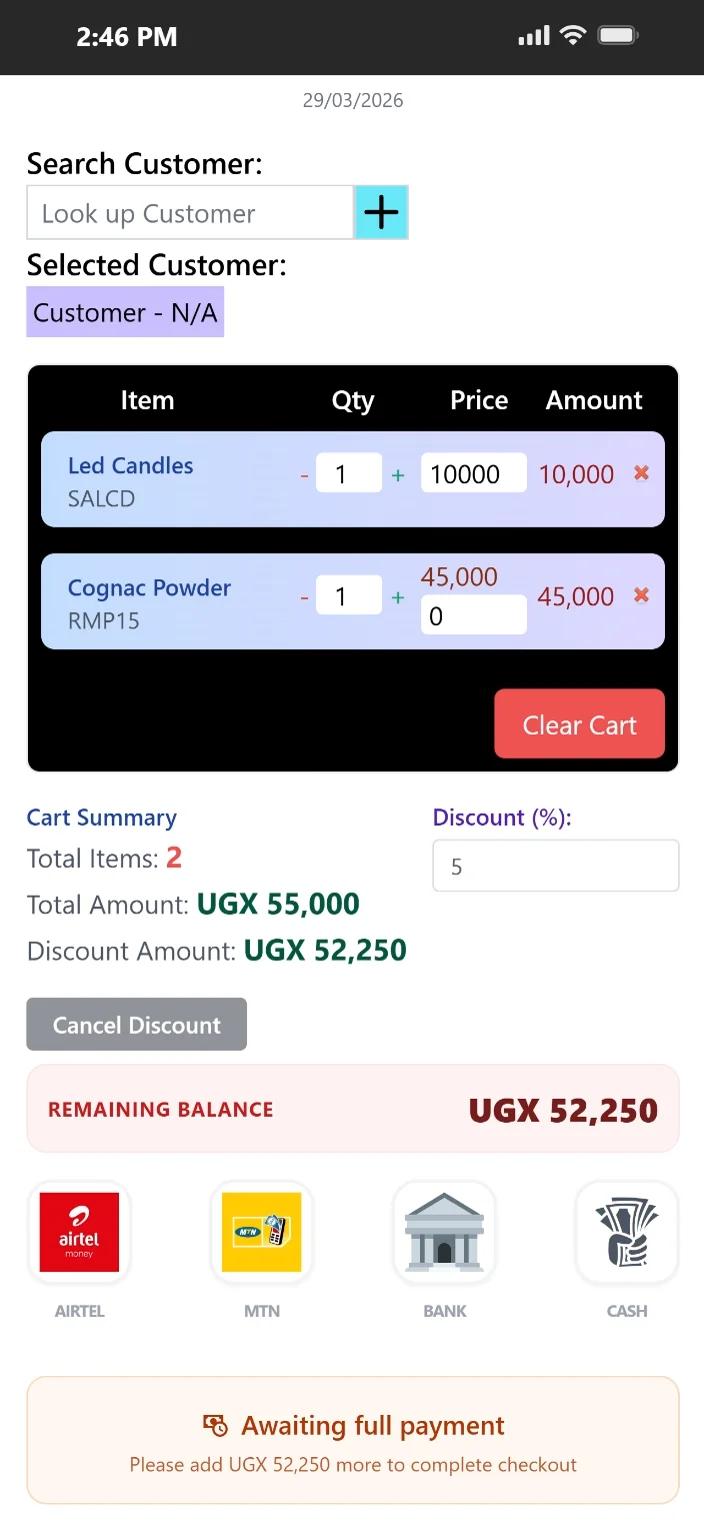TselevPOS mobile reporting view for owners checking business performance remotely